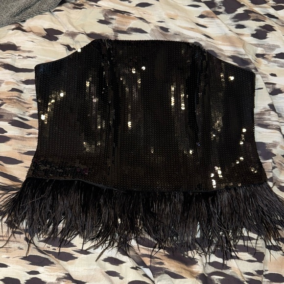 Express Sequin Feather Strapless - Picture 2 of 5